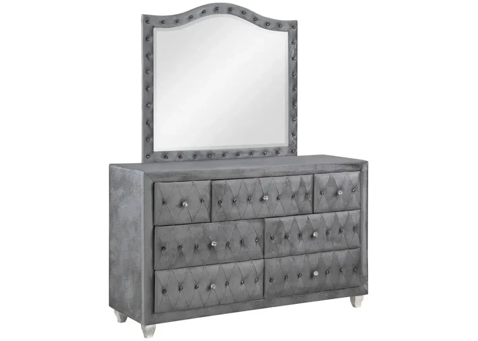 Deanna - 7-Drawer Upholstered Dresser With Mirror