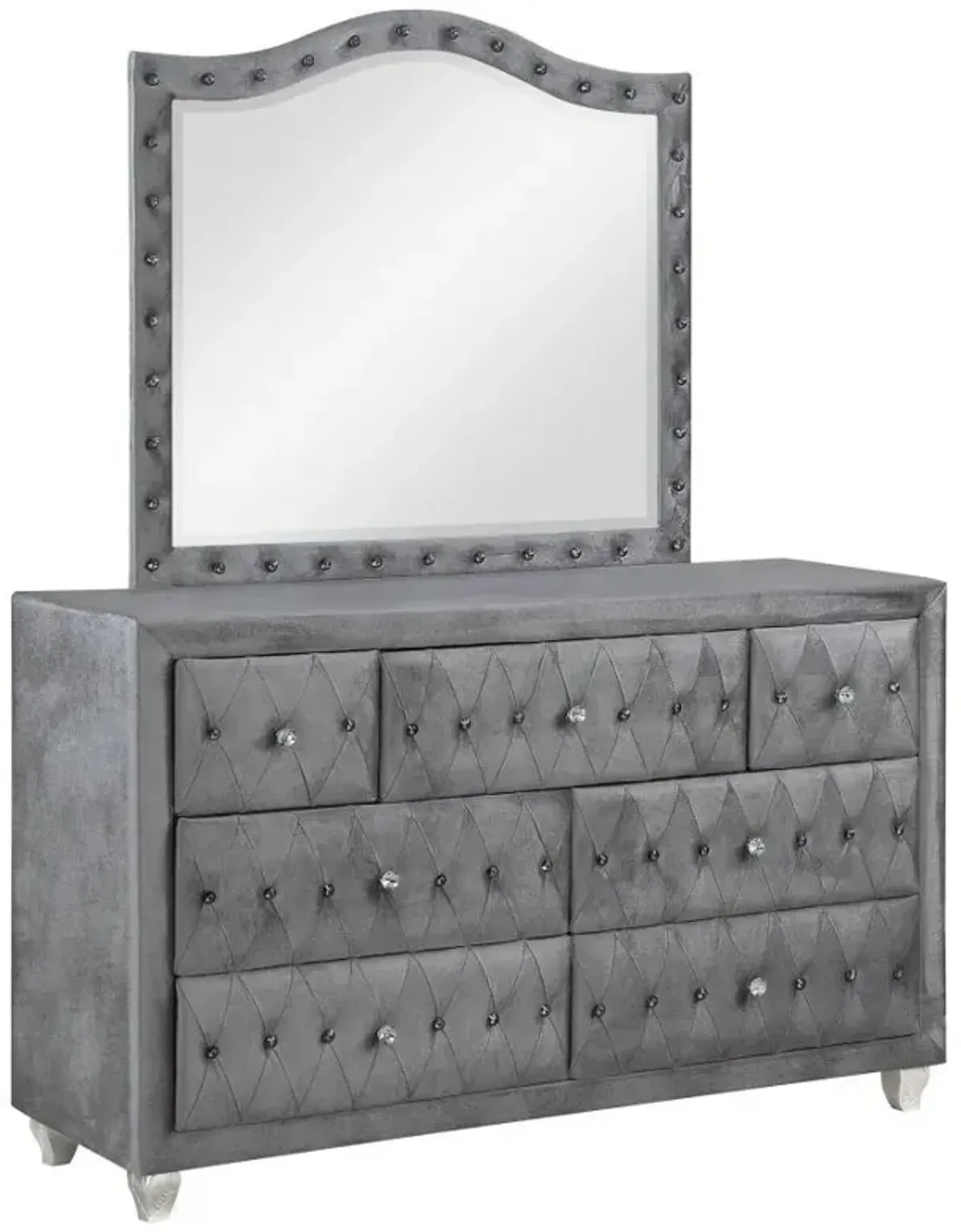 Deanna - 7-Drawer Upholstered Dresser With Mirror