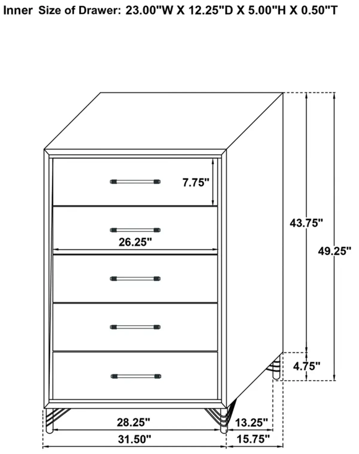 Lucia - 5-Drawer Bedroom Chest Of Drawers - Black