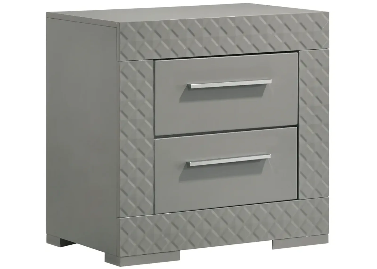 Ives - 2-Drawer Nightstand Bedside Table - Gray High Gloss