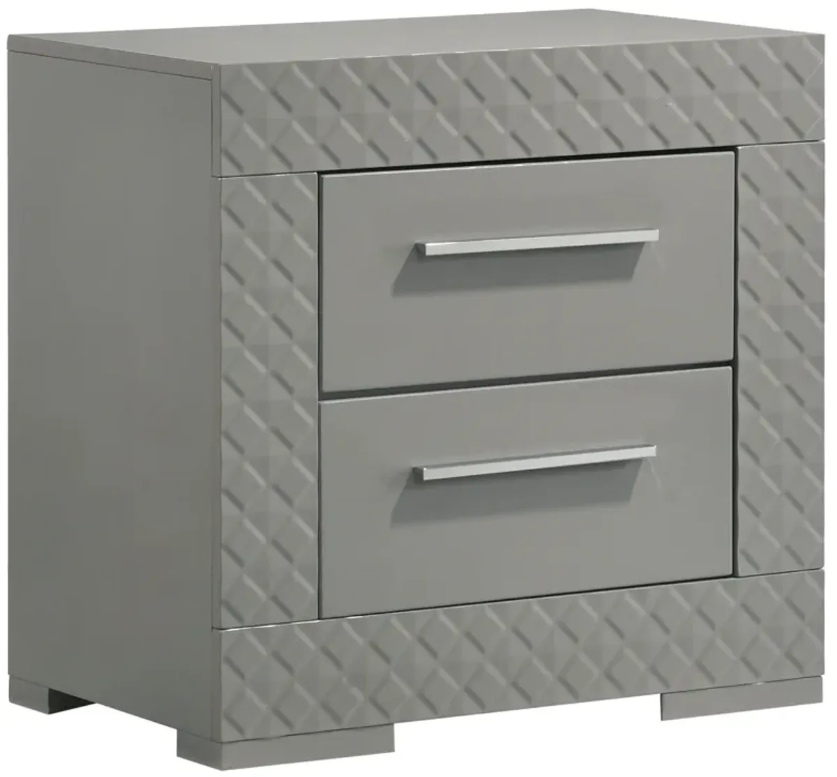 Ives - 2-Drawer Nightstand Bedside Table - Gray High Gloss