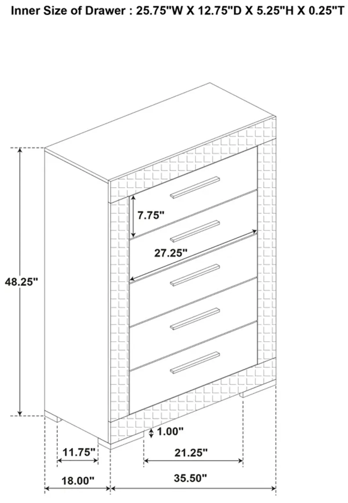 Ives - 5-Drawer Bedroom Chest Of Drawers - Gray High Gloss