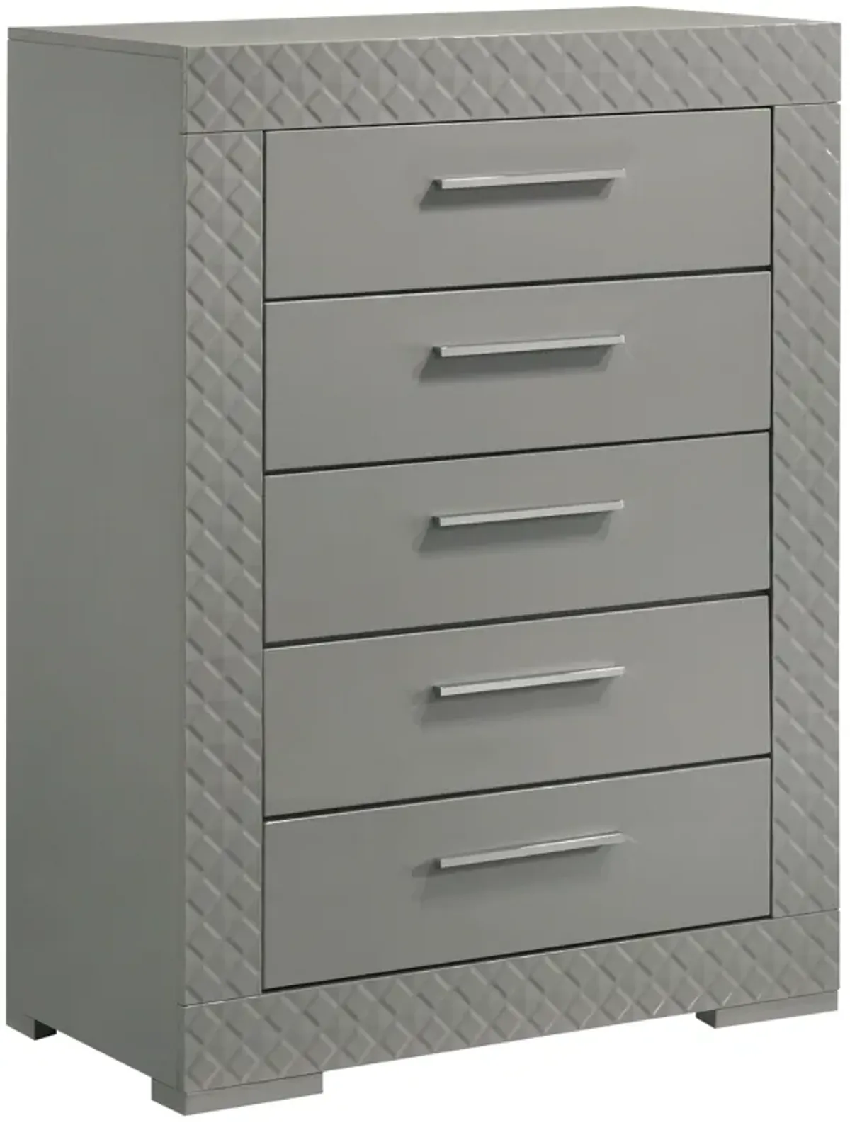 Ives - 5-Drawer Bedroom Chest Of Drawers - Gray High Gloss