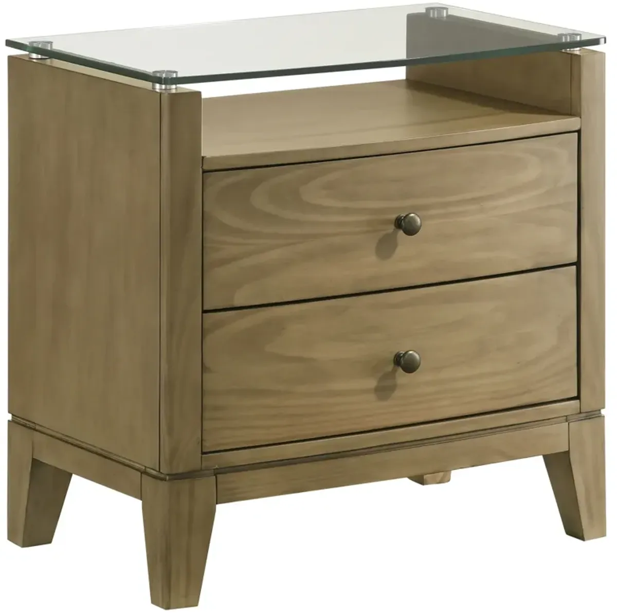 Granada - 2-Drawer Glass Top Nightstand - Natural Pine