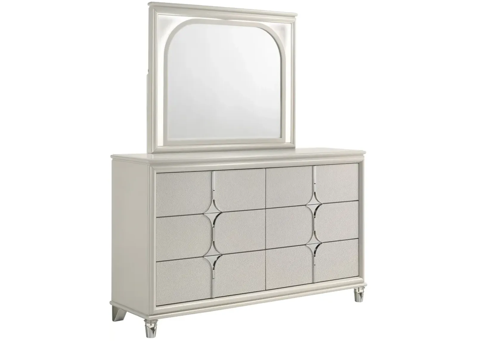 Olivia - 6-Drawer Dresser And LED Mirror - Pearl White