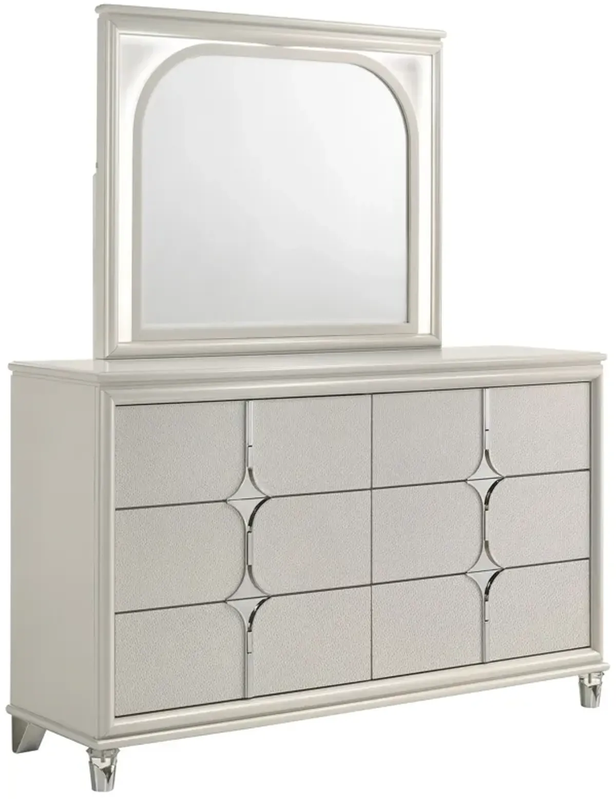 Olivia - 6-Drawer Dresser And LED Mirror - Pearl White