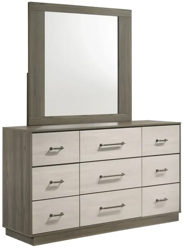 Fenwick - 9-Drawer Dresser With Mirror - Gray Oak