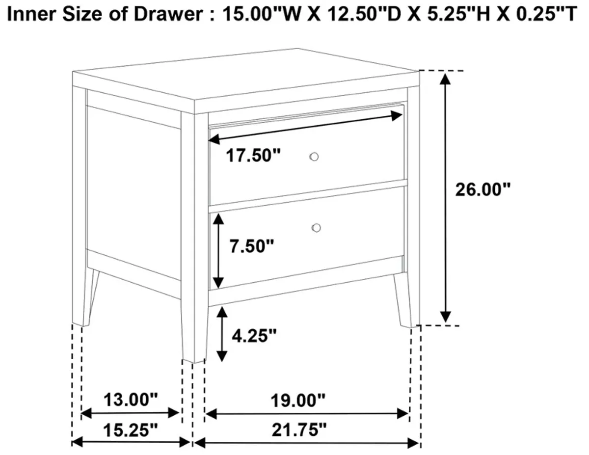 Wilkes - 2-Drawer Nightstand Bedside Table - Dark Cocoa