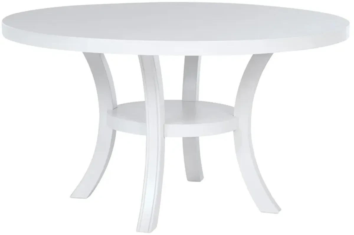 Judd - Round Dining Wood Table With Shelf - Pearl White