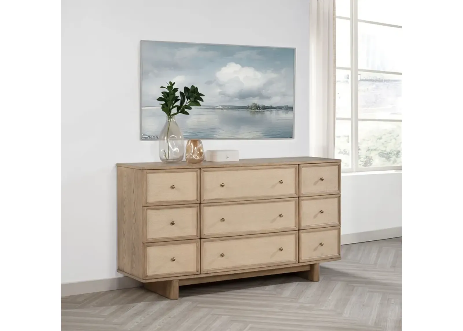 Kailani - 9-Drawer Dresser Cabinet - Beige Oak