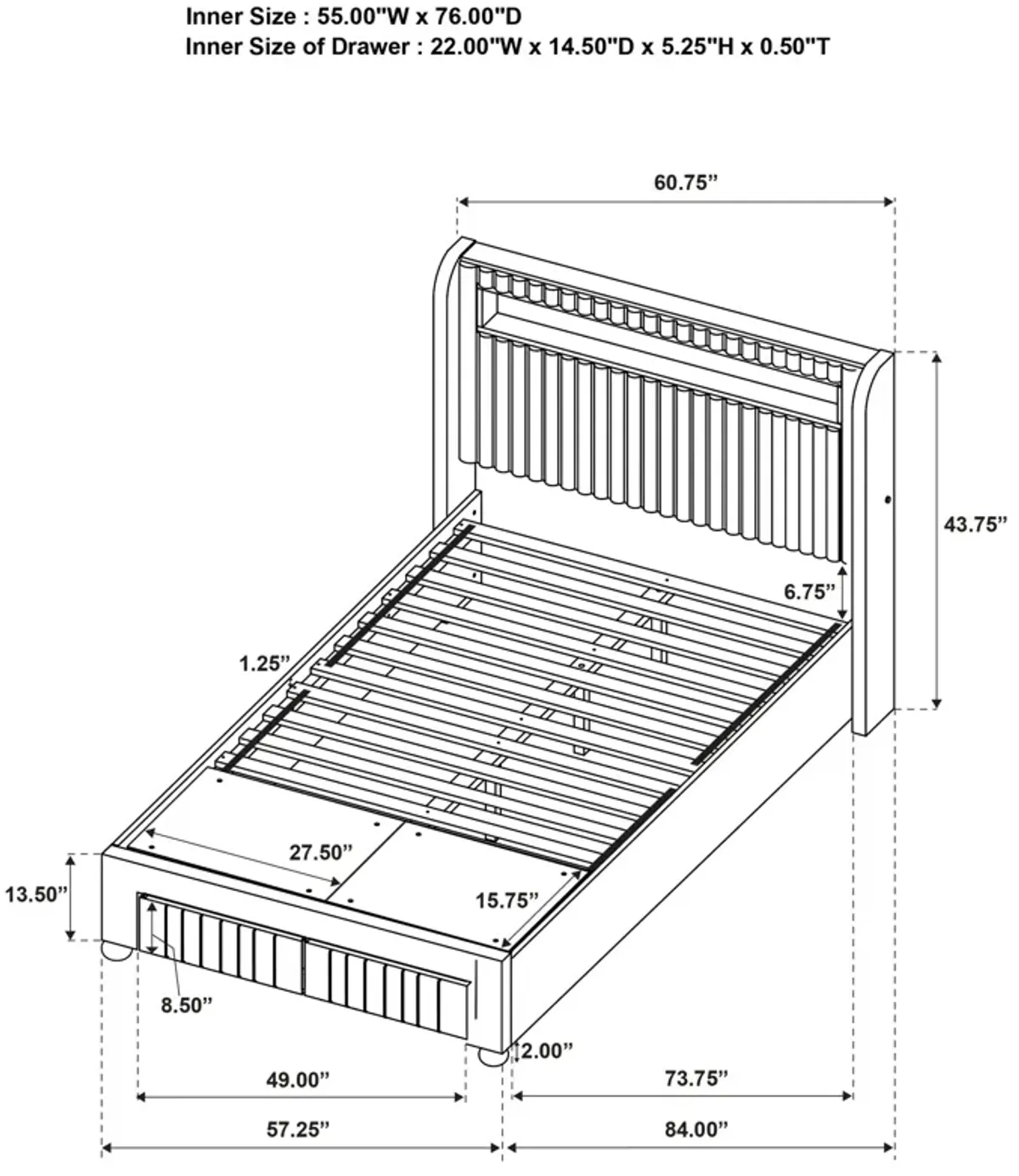 Madison - Upholstered LED Storage Platform Bed