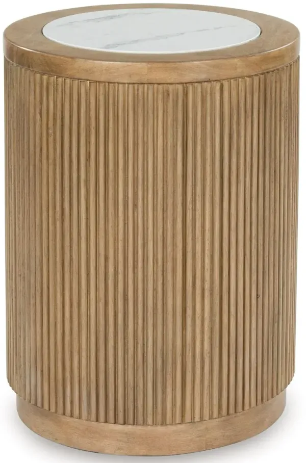 Camdill - Round End Table - Light Brown / White