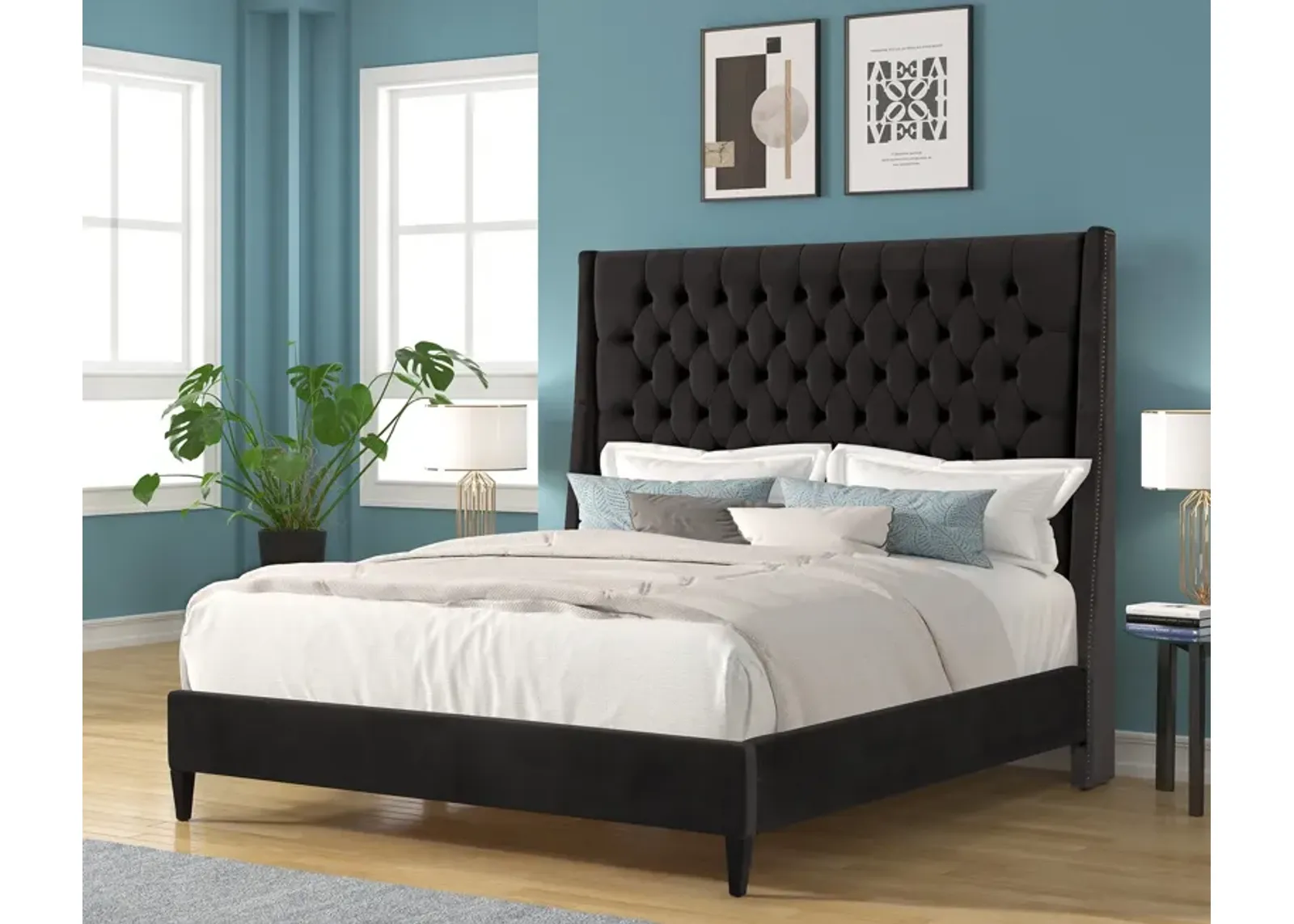 3 Piece Upholstered Tufted Bed