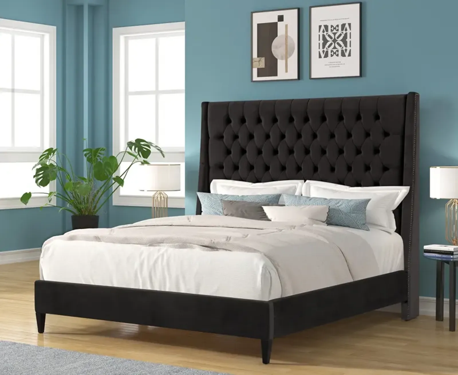 3 Piece Upholstered Tufted Bed