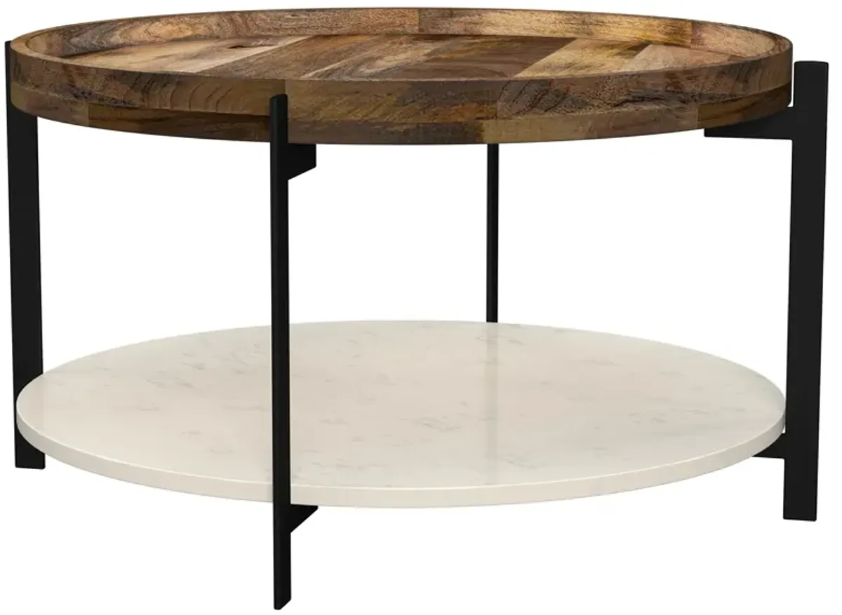 Adhvik - Round Table With Marble Shelf