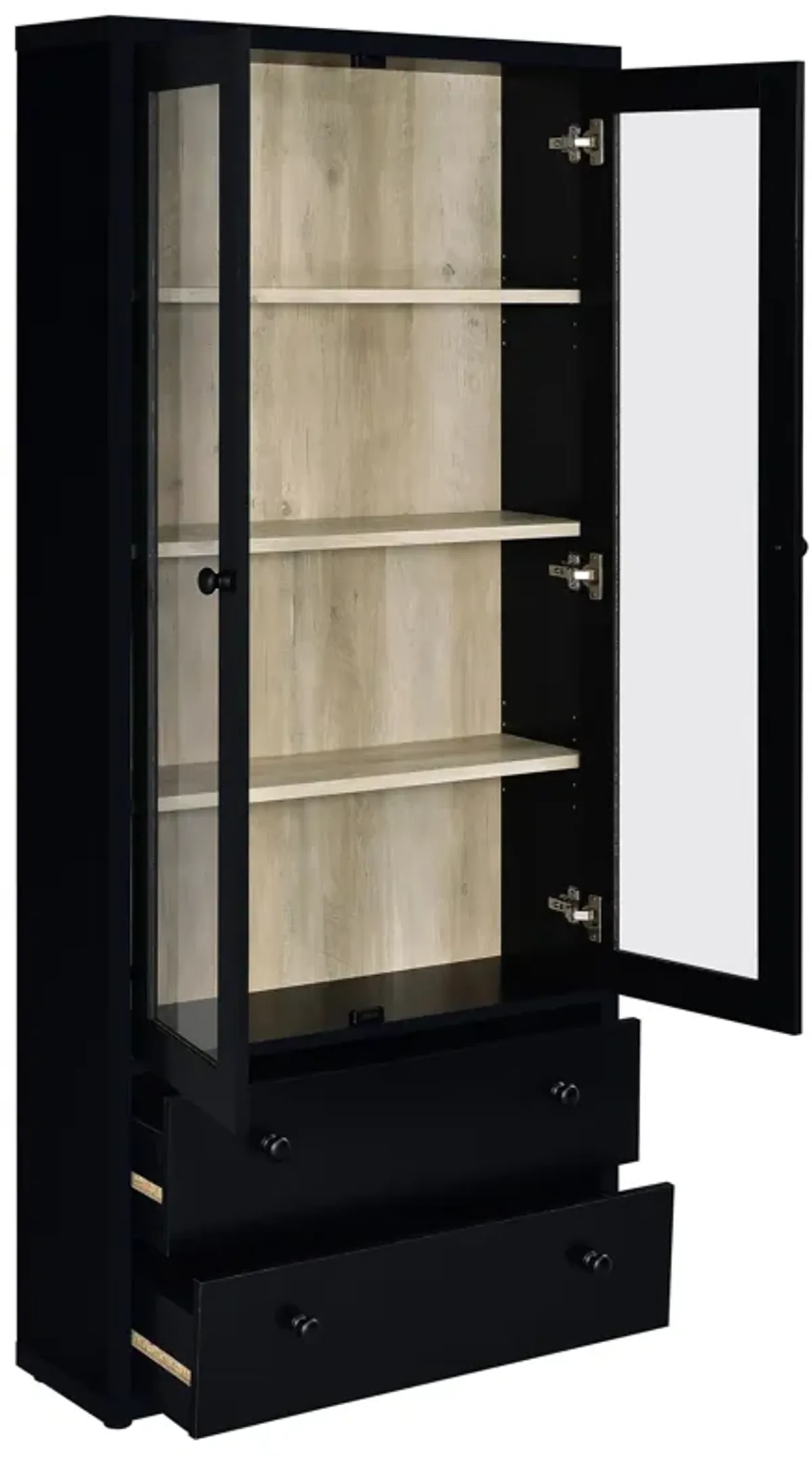 Hawthorne - 4-Shelf Glass Door Tall Cabinet With Drawers