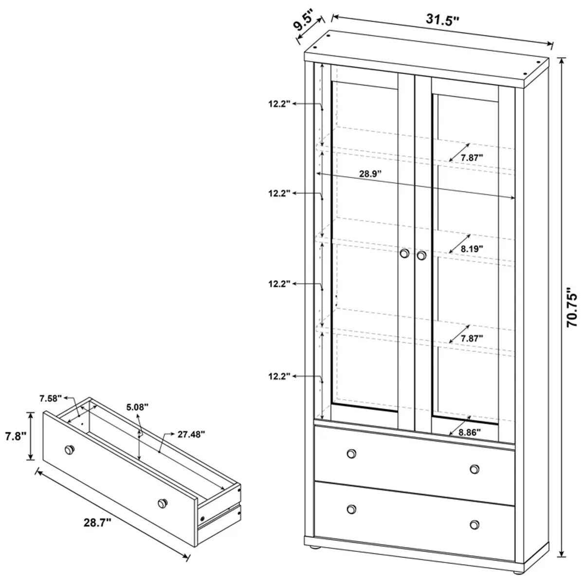 Hawthorne - 4-Shelf Glass Door Tall Cabinet With Drawers