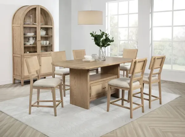 Kailani - 8 Piece Counter Dining Set with Cabinet - Beige Oak