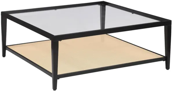 Amherst - Glass Top Metal with Cane Shelf Coffee Table - Black