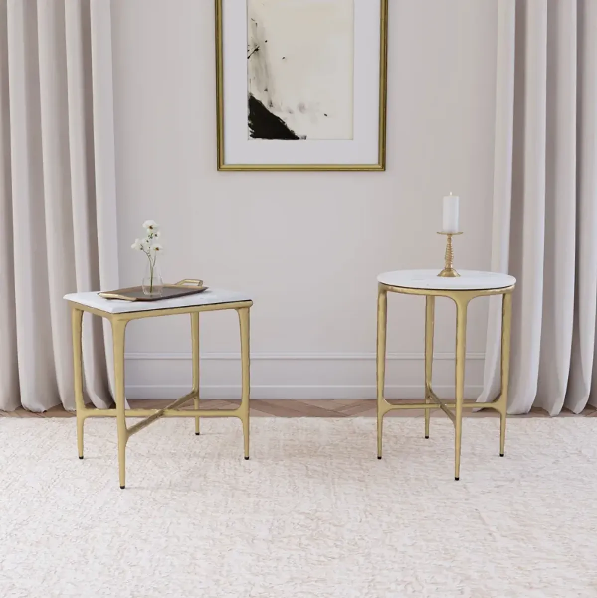 Baldwin - Rectangular Marble Top Side Table - White And Gold