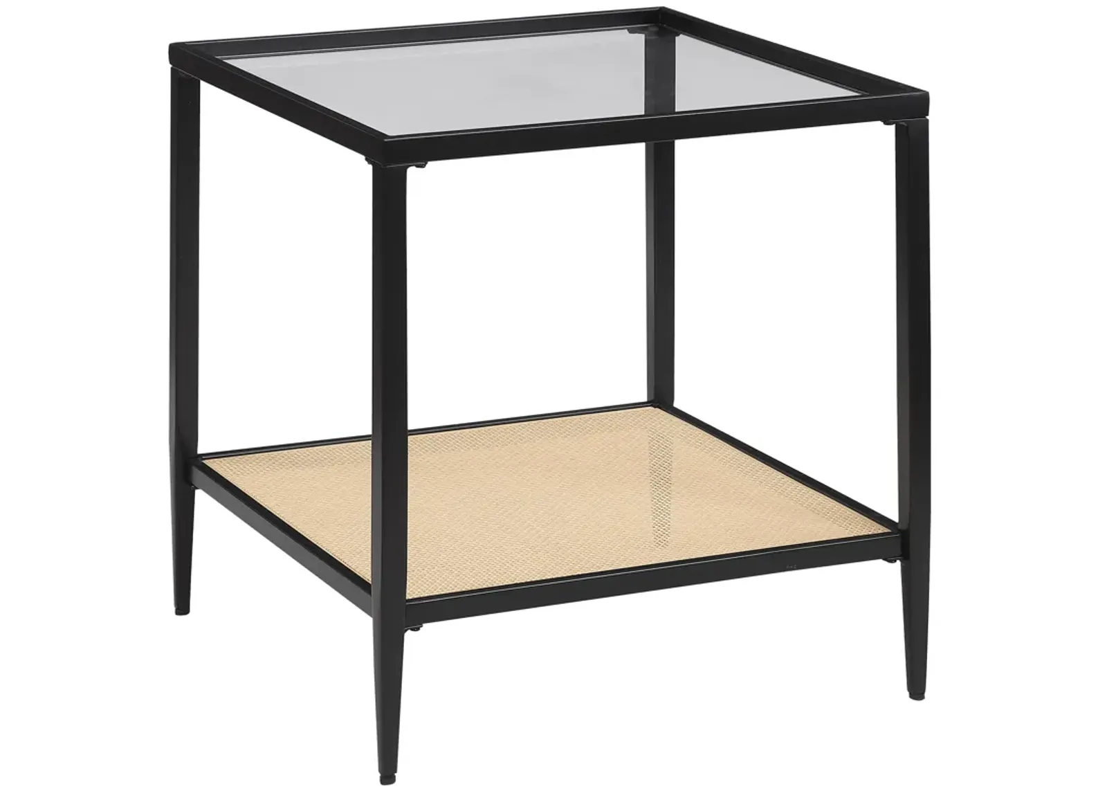 Amherst - Glass Top Metal with Cane Shelf End Table - Black