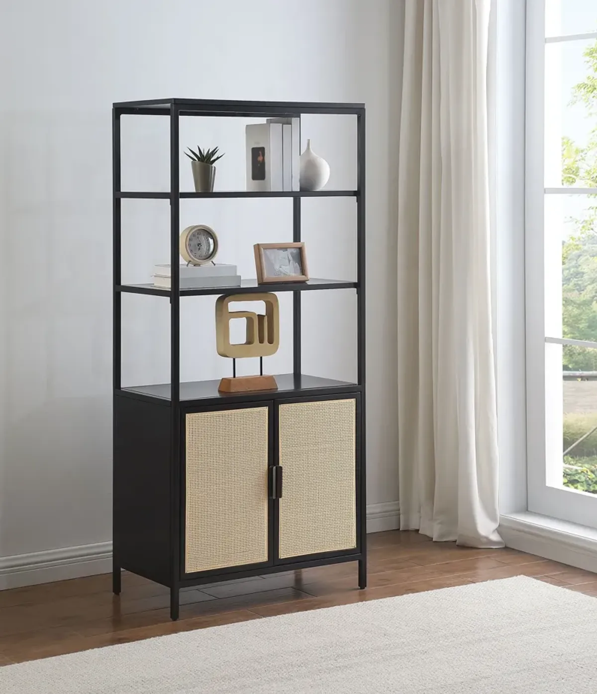 Amherst - 3-Shelf Radio Weave Cane Metal Accent Cabinet