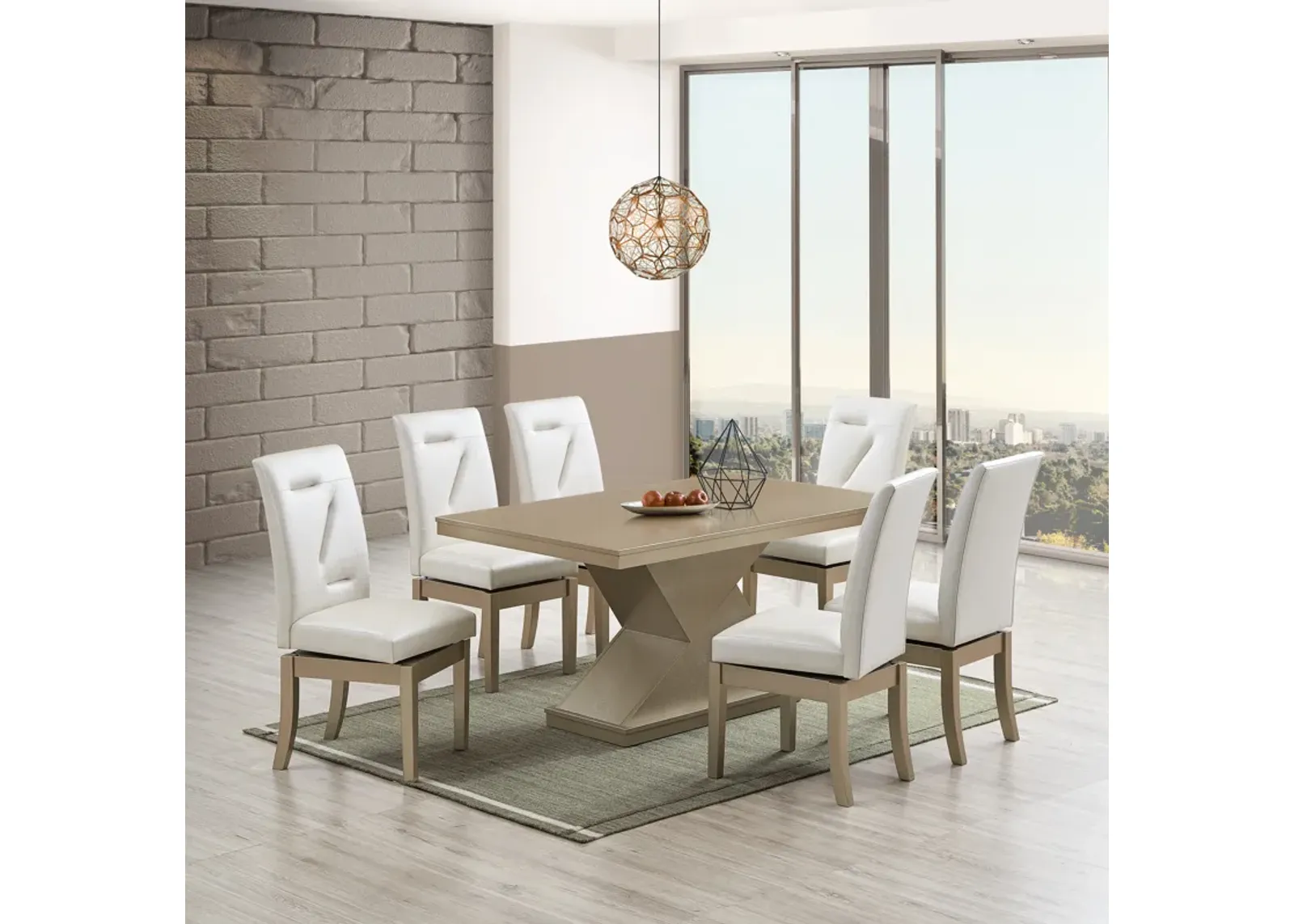 7 Piece Modern Dining Room Set with Swivel Chairs