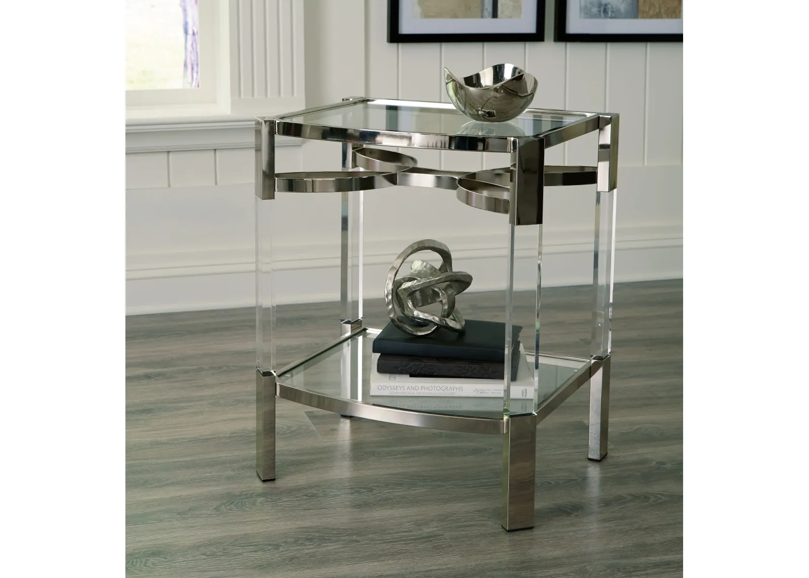 Chaseton - Clear / Silver Finish - Accent Table