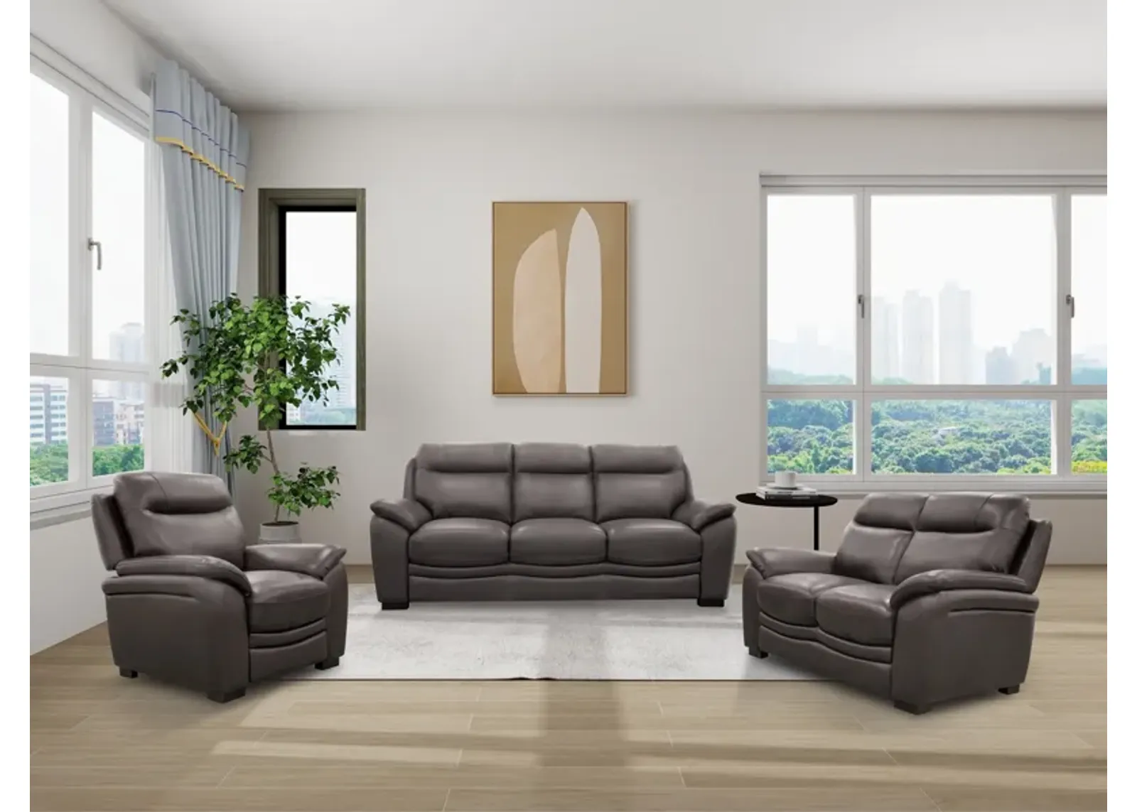 3 Piece Living Room Set in Top-Grain Leather Match PVC