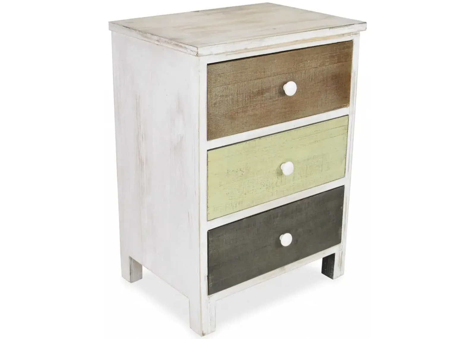 Side Cabinet With 3 Drawers - Distressed Gray / White