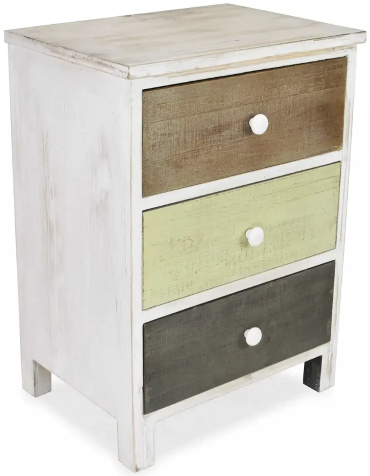 Side Cabinet With 3 Drawers - Distressed Gray / White