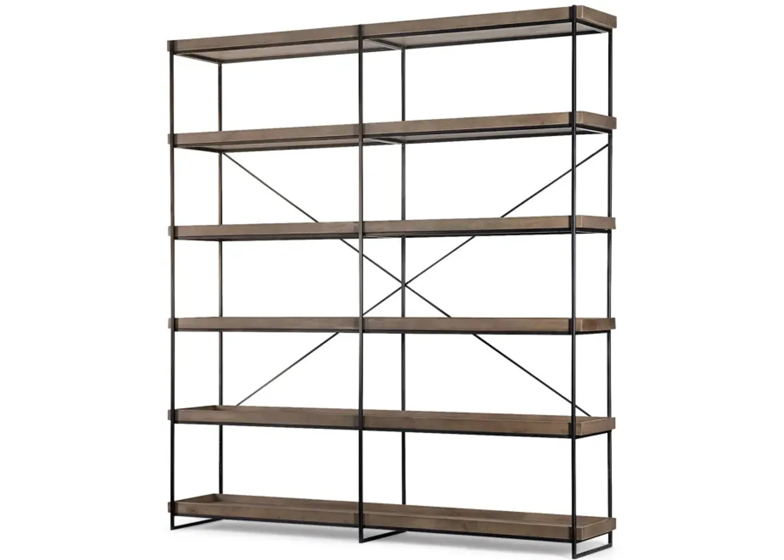 Wood And Iron Shelving Unit With 5 Tray Shelves - Medium Brown