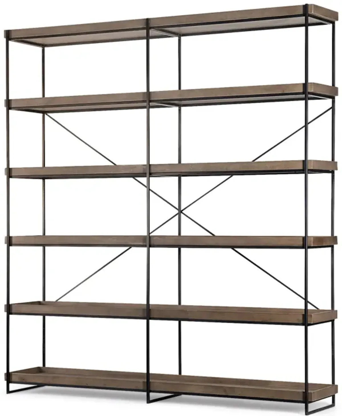 Wood And Iron Shelving Unit With 5 Tray Shelves - Medium Brown