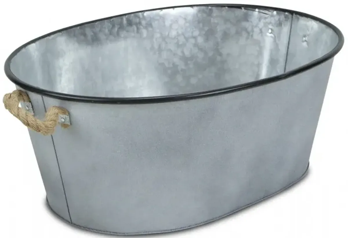 Farmhouse Metal Bucket With Rope Handles - Silver