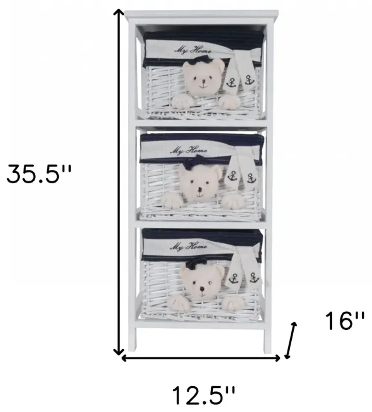 Portable 3 Drawers - White Blue