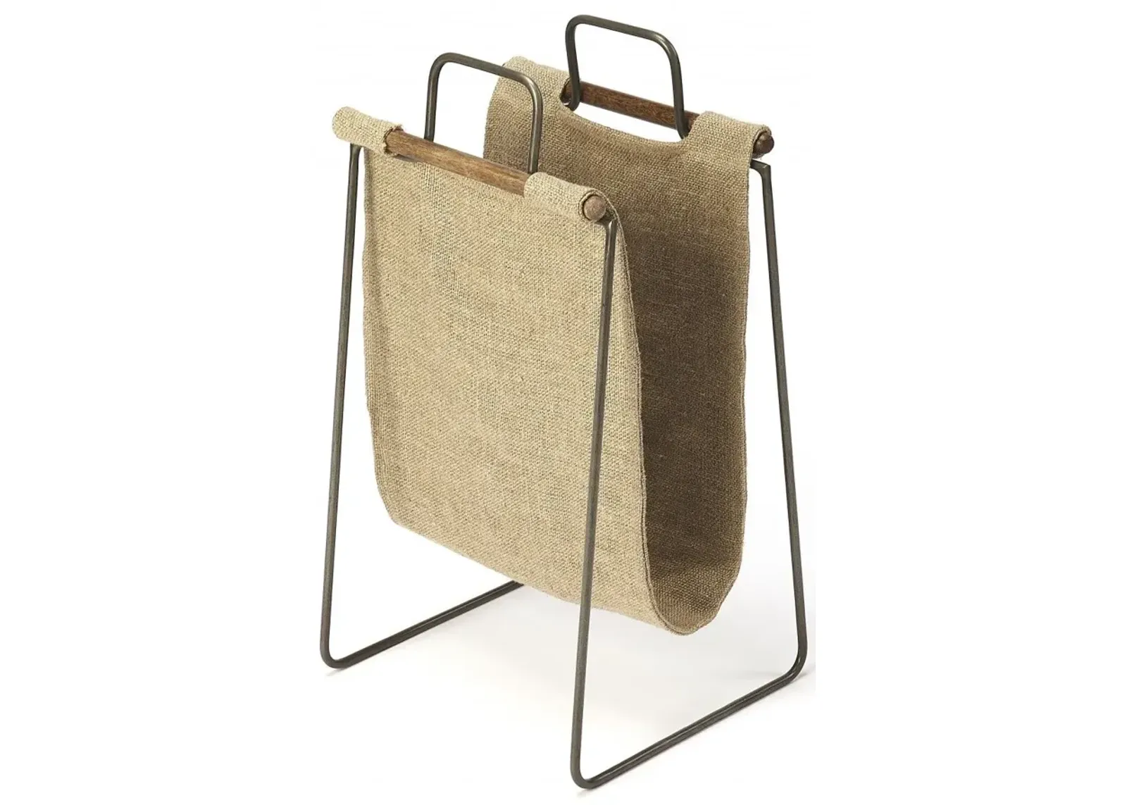 Hanging Burlap And Iron Magazine Rack - Dark Brown