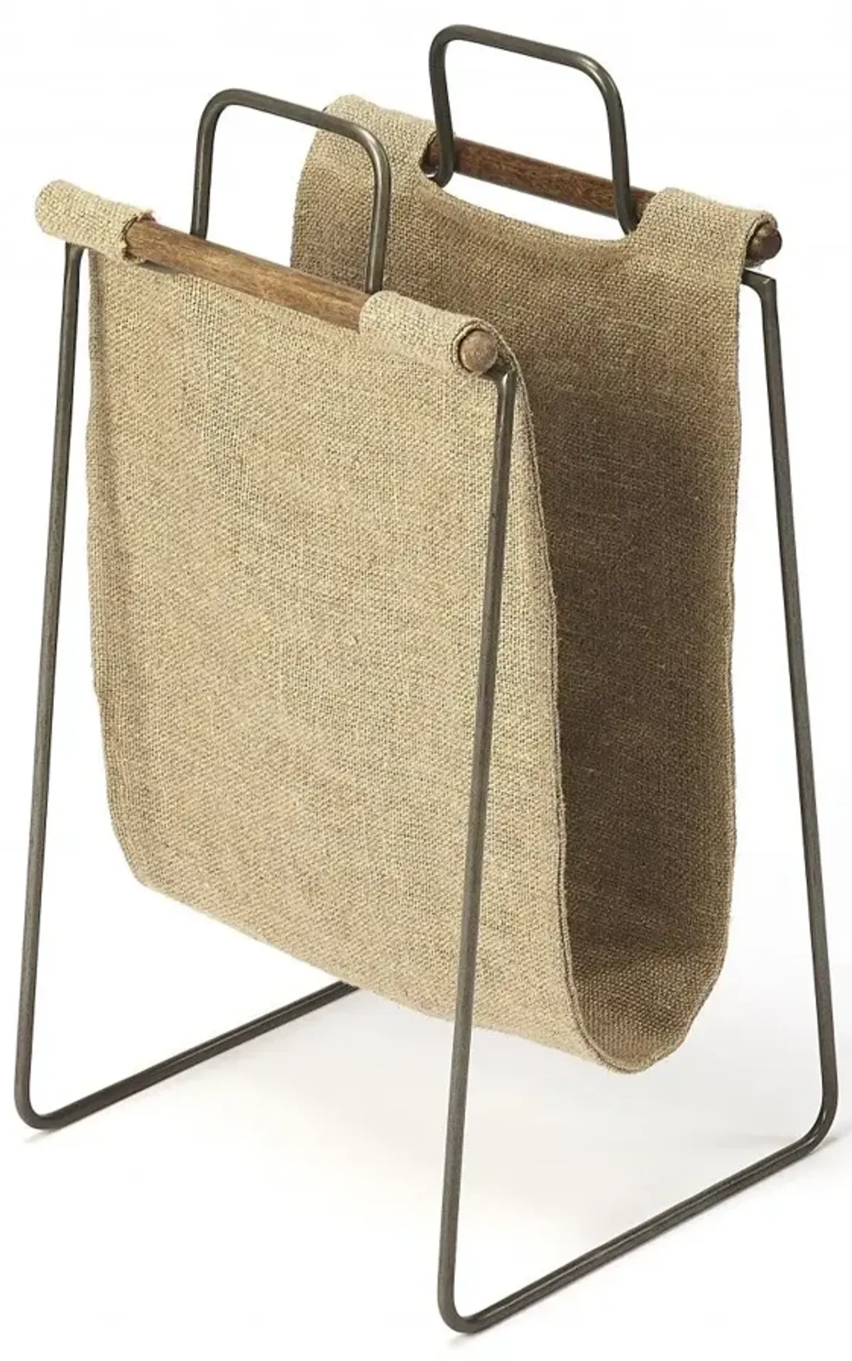 Hanging Burlap And Iron Magazine Rack - Dark Brown