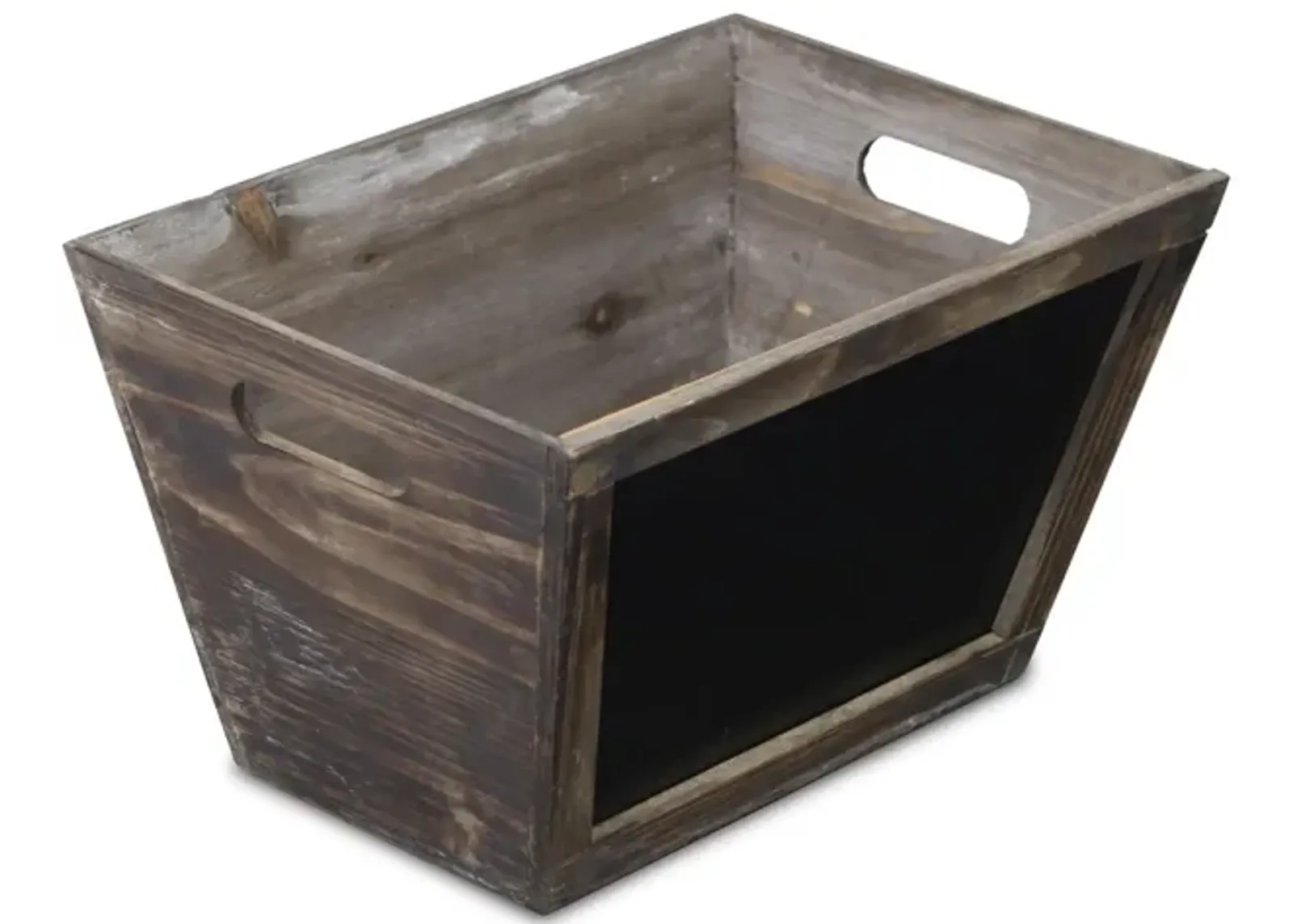 Rustic Wooden Storage Box With Chalkboard - Dark Brown