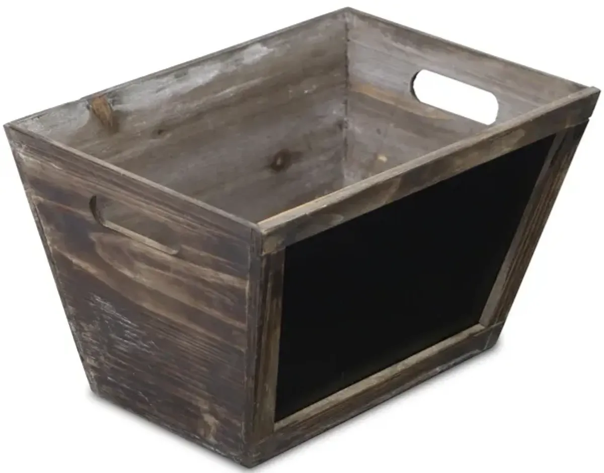 Rustic Wooden Storage Box With Chalkboard - Dark Brown