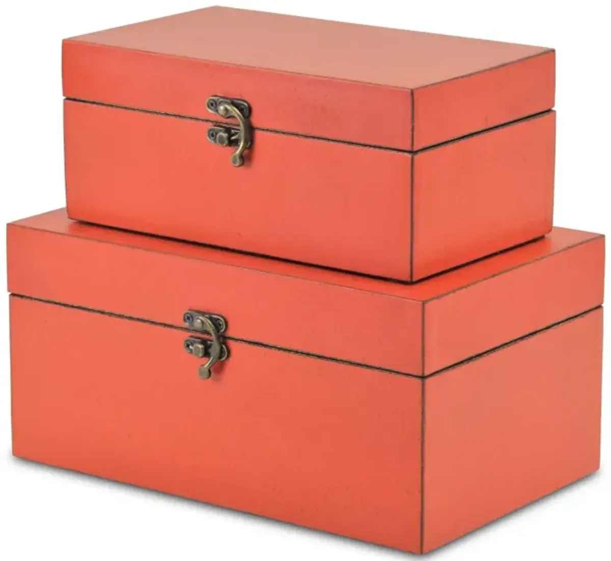 Wooden Storage Boxes (Set of 2) - Coral