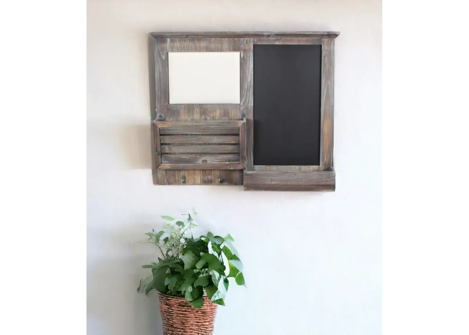 Wooden Wall Chalkboard With Side Storage Basket - Gray