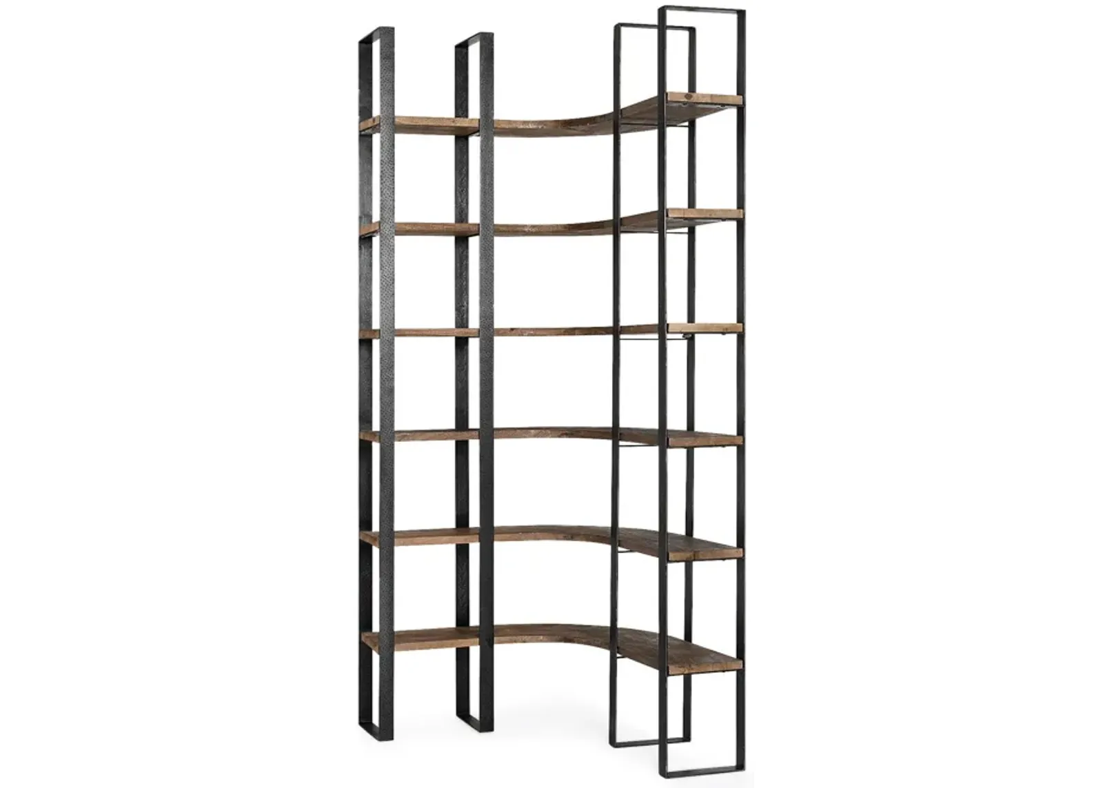 Curved Wood Iron 6 Shelving Unit - Dark Brown / Black