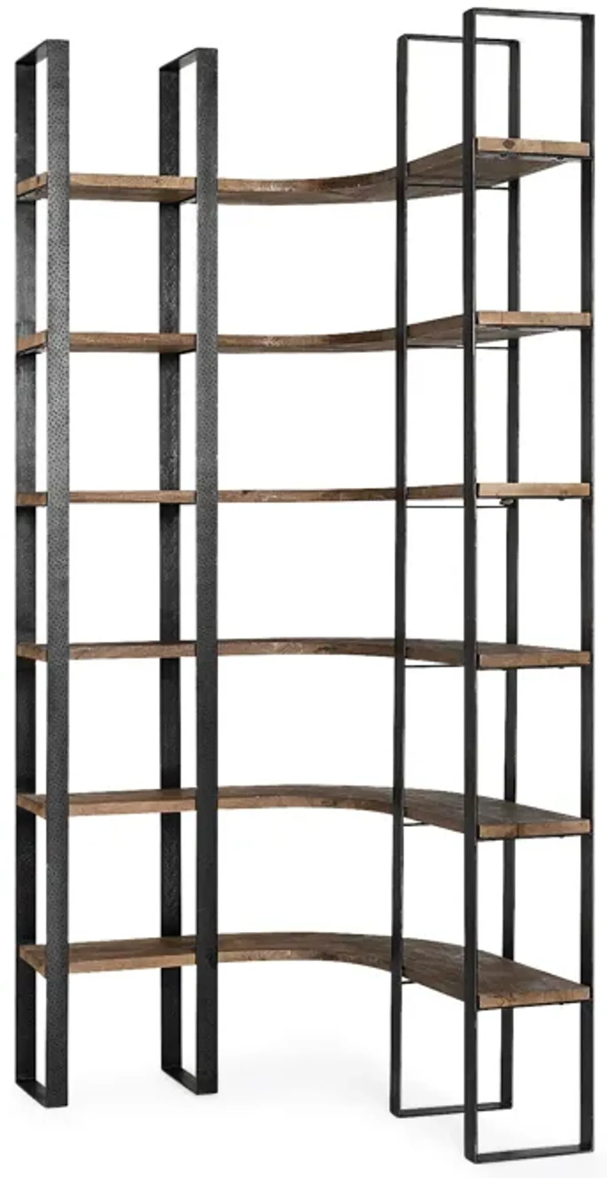 Curved Wood Iron 6 Shelving Unit - Dark Brown / Black