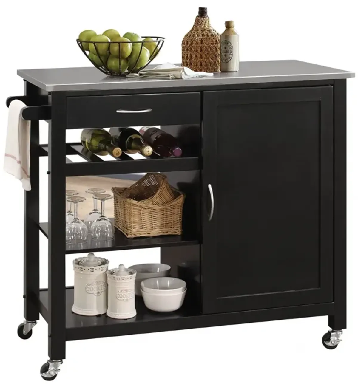 Stainless Kitchen Island - Steel / Black