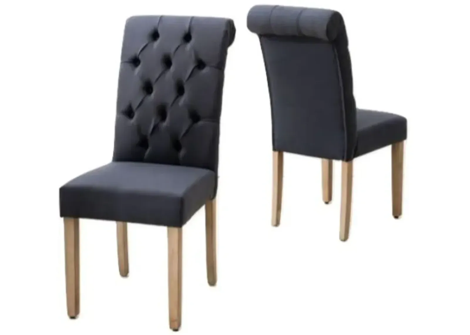 Tufted Upholstered Linen Dining Parsons Chairs (Set of 2) - Blue / Brown