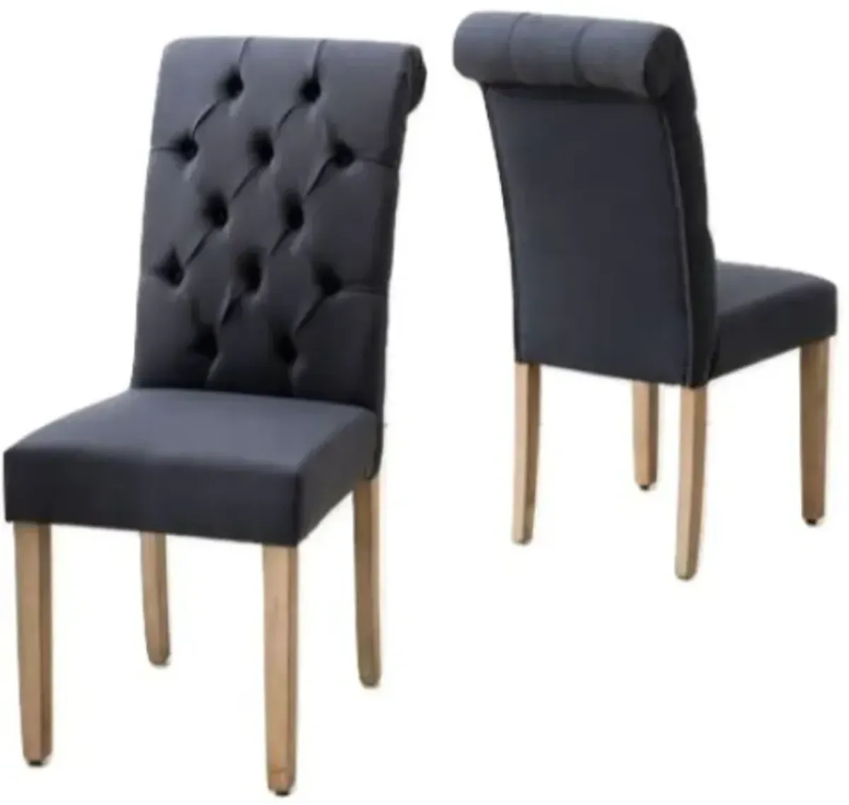 Tufted Upholstered Linen Dining Parsons Chairs (Set of 2) - Blue / Brown