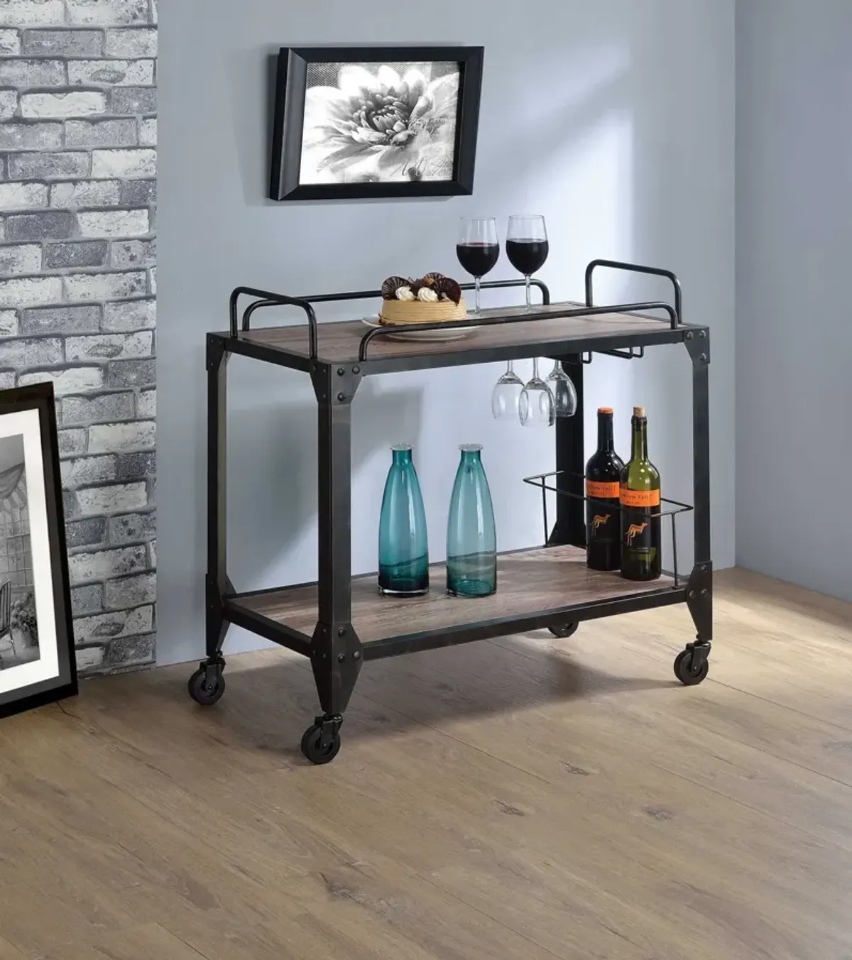 Serving Cart - Rustic Oak / Black