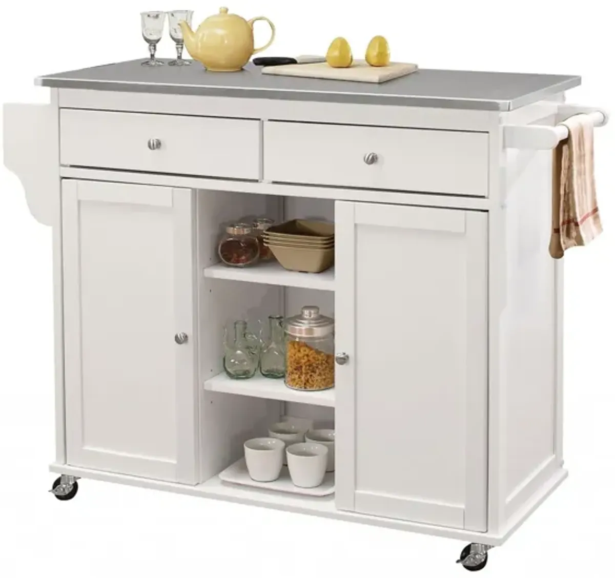 Stainless Kitchen Island - Steel / White