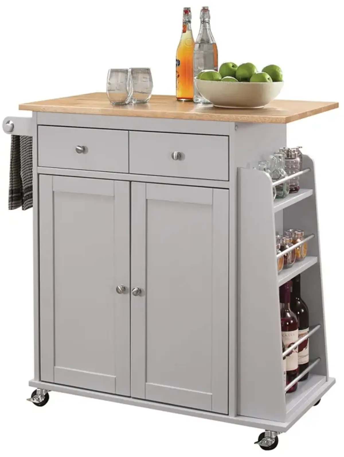 Rubber Wood Kitchen Cart - Natural / Gray