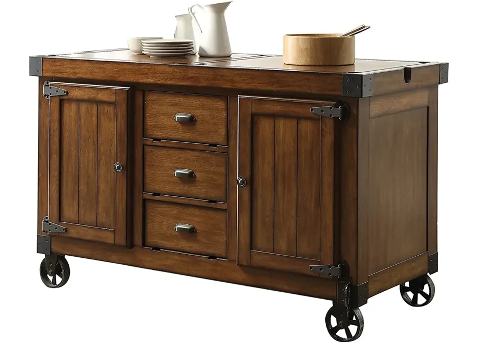 Rustic Farmhouse Rolling Kitchen Cart - Warm Tobacco